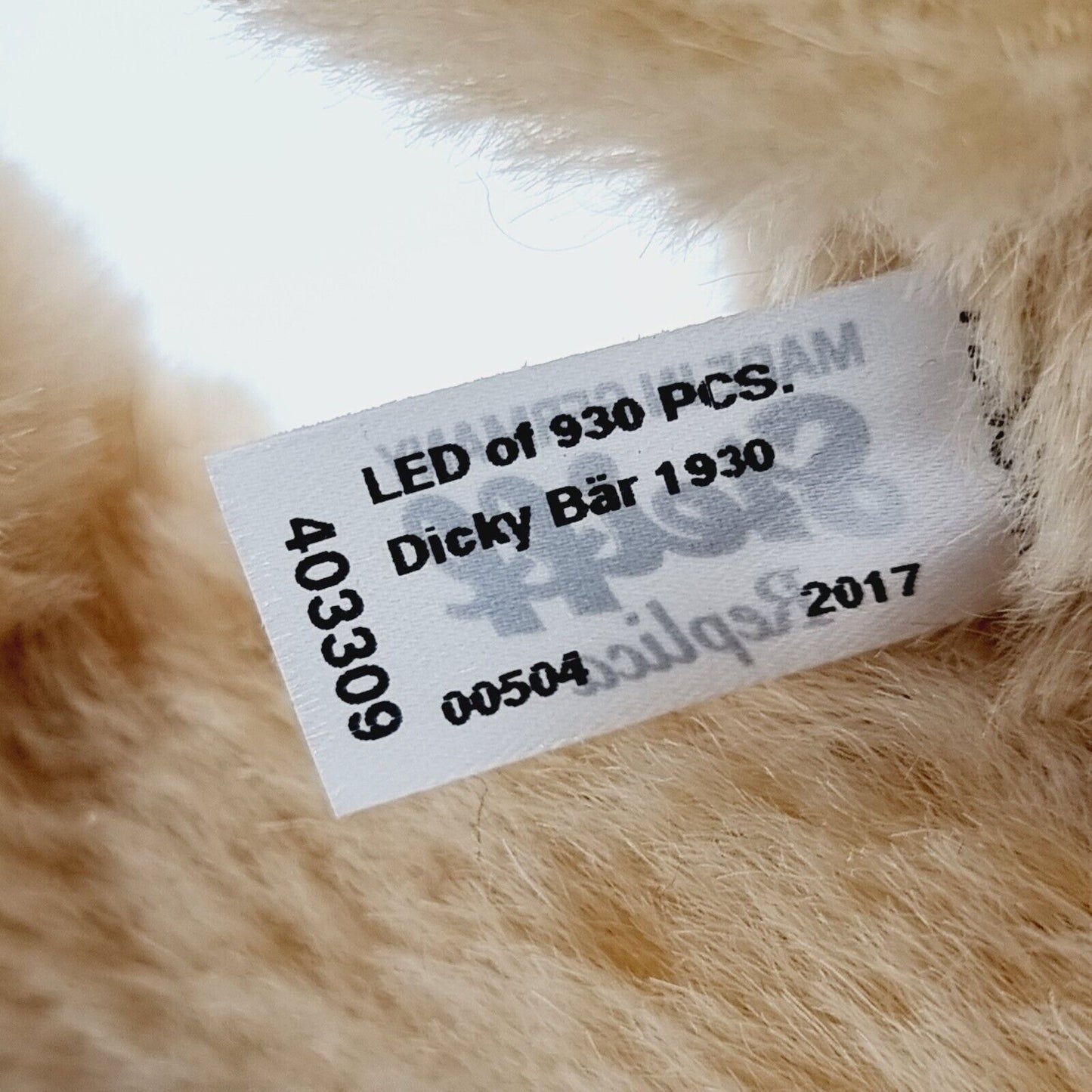 Steiff 403309 Dicky 25 cm Teddybär Replica 1930 Jahr 2017 limitiert 930