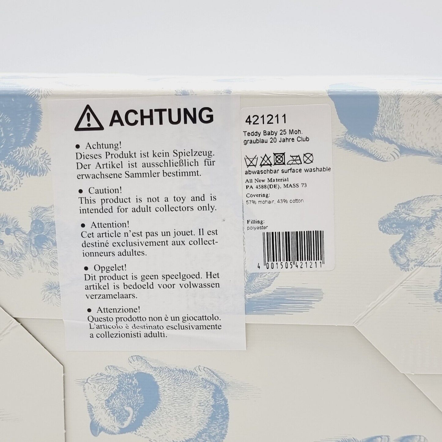 Steiff Tier 421211 Club Mitglied 20 Jahre Bär 25 cm limitierte Auflage Sammler
