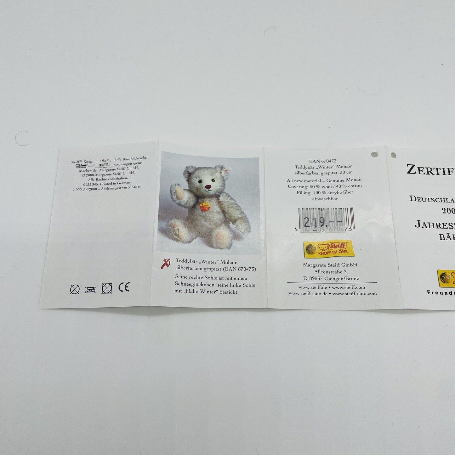 Steiff Teddybär Jahreszeiten Winter 670473 limitiert 2000 aus 2000 30cm