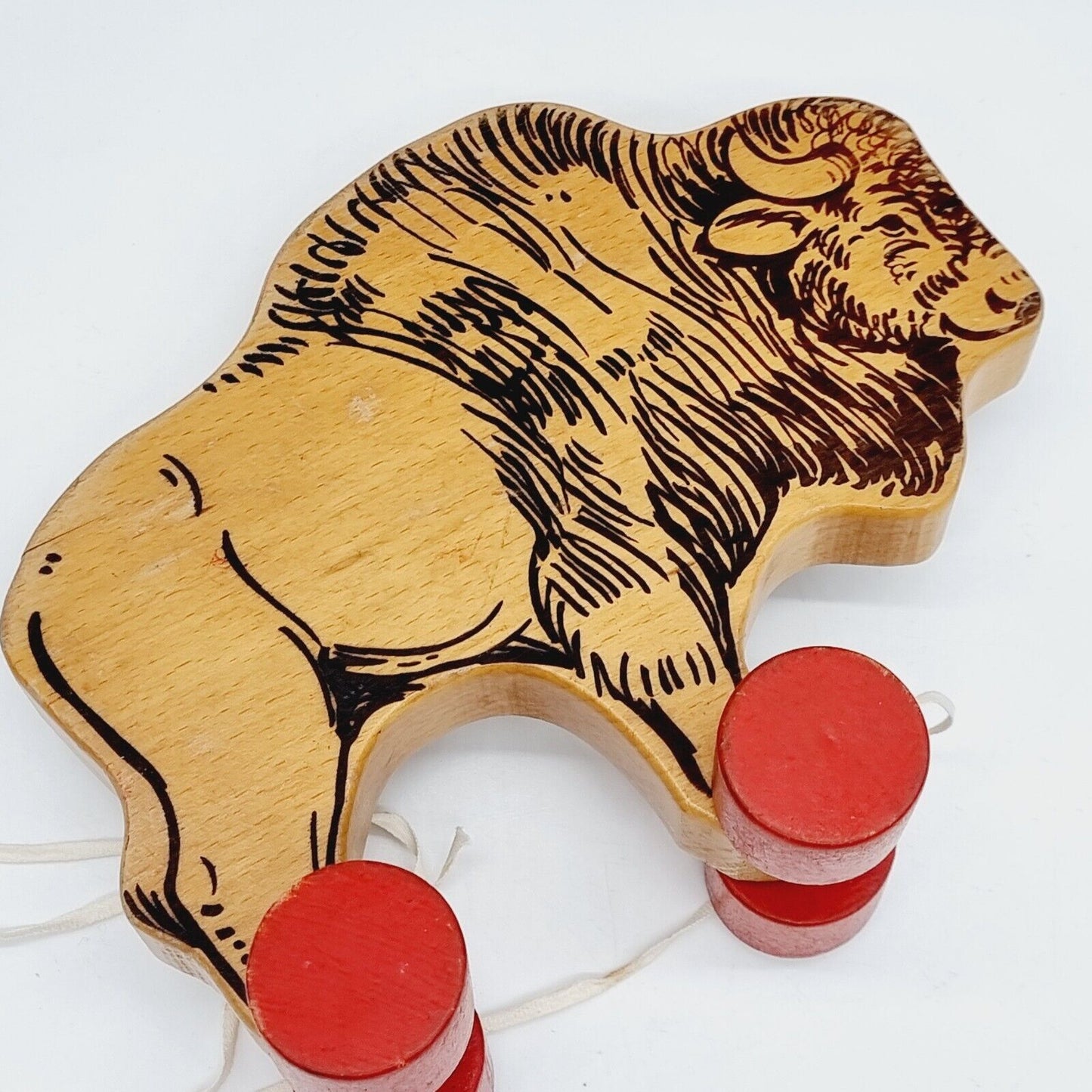 Steiff 8350/19 Bison auf Rädern 23 cm Nachzieh-Tier Buchenholz 1969 - 1974