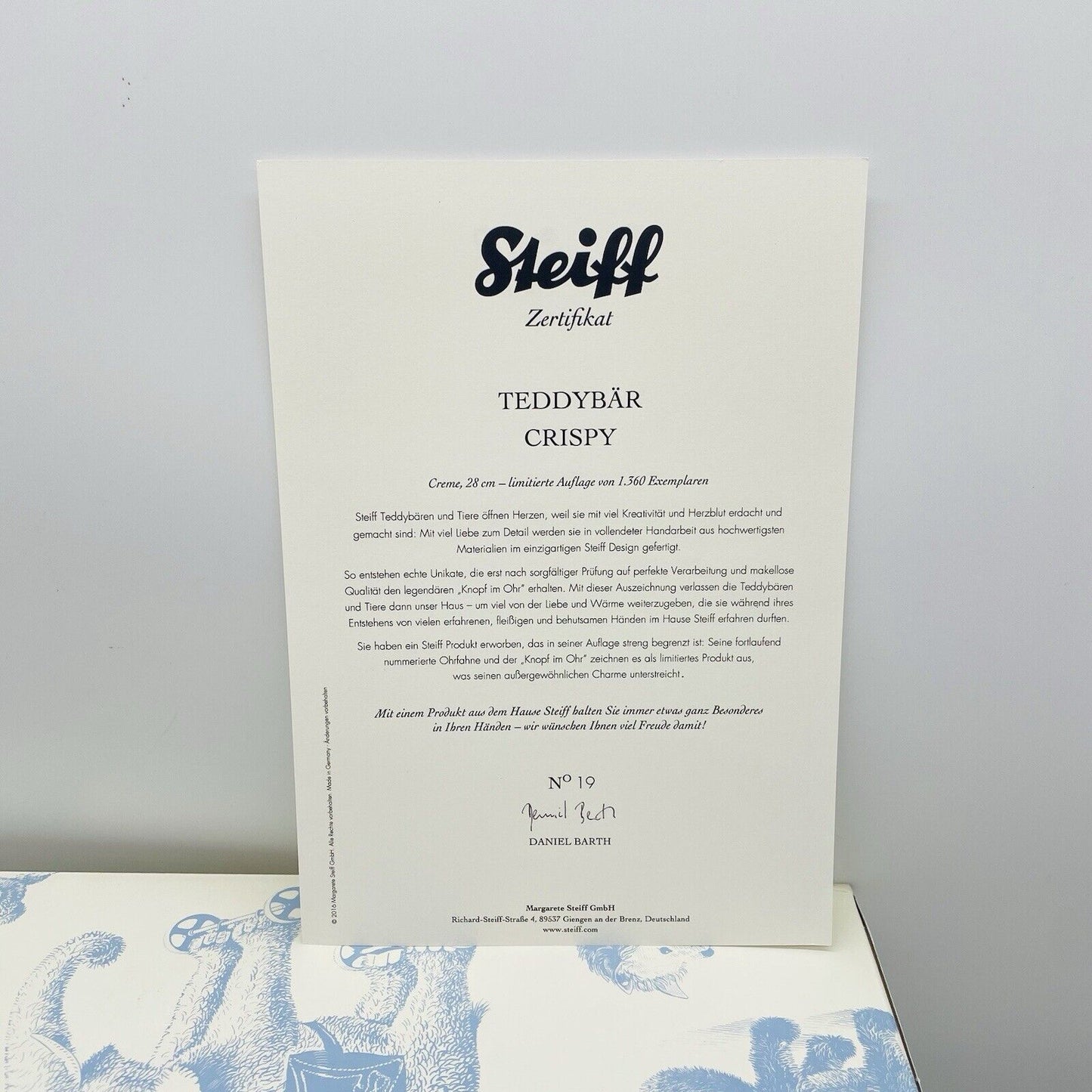 Steiff 021596 Teddybär Crispy limitiert 1360 aus 2016 28 cm Mohair
