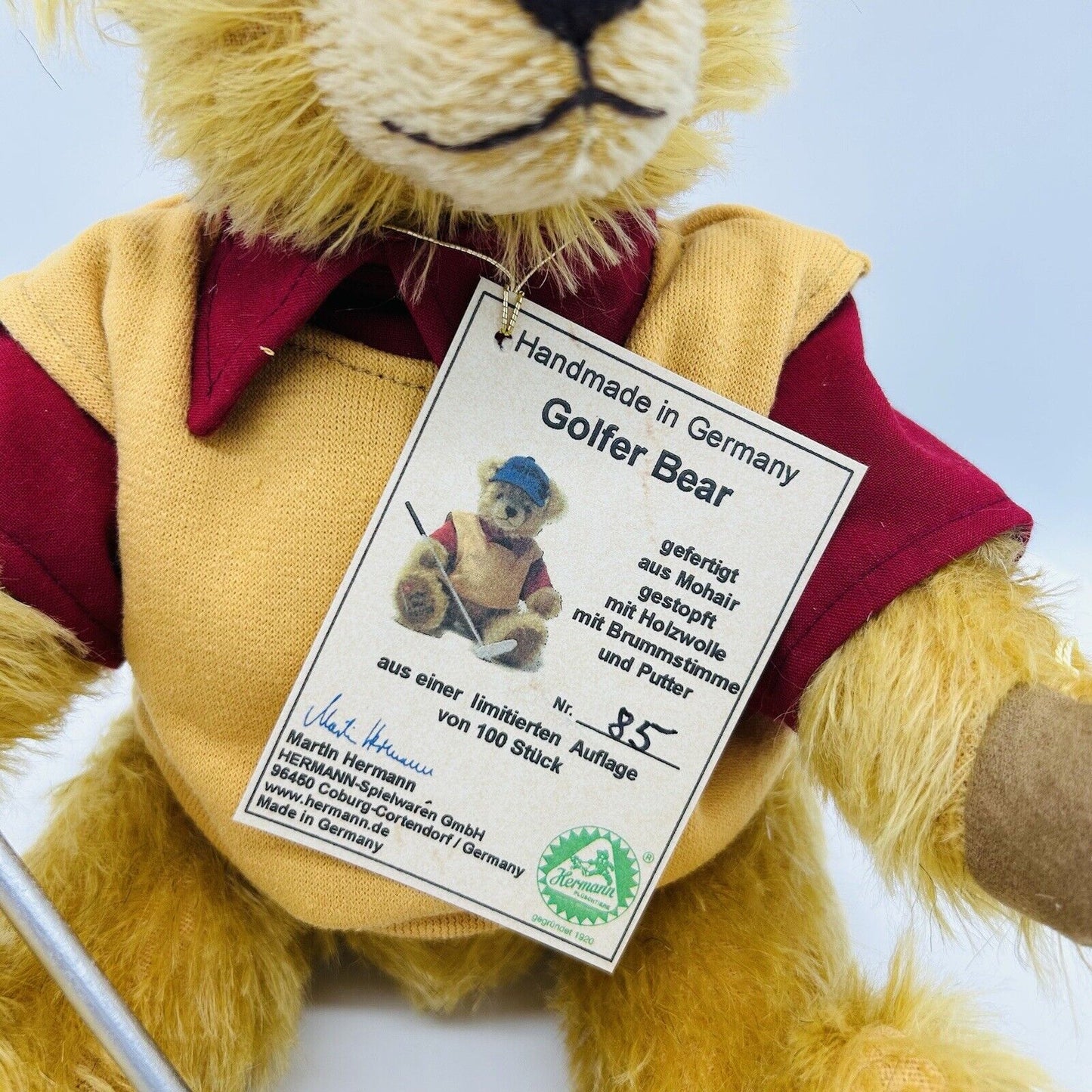 Hermann Coburg Teddybär Golfer limitiert 100 36 cm Mohair