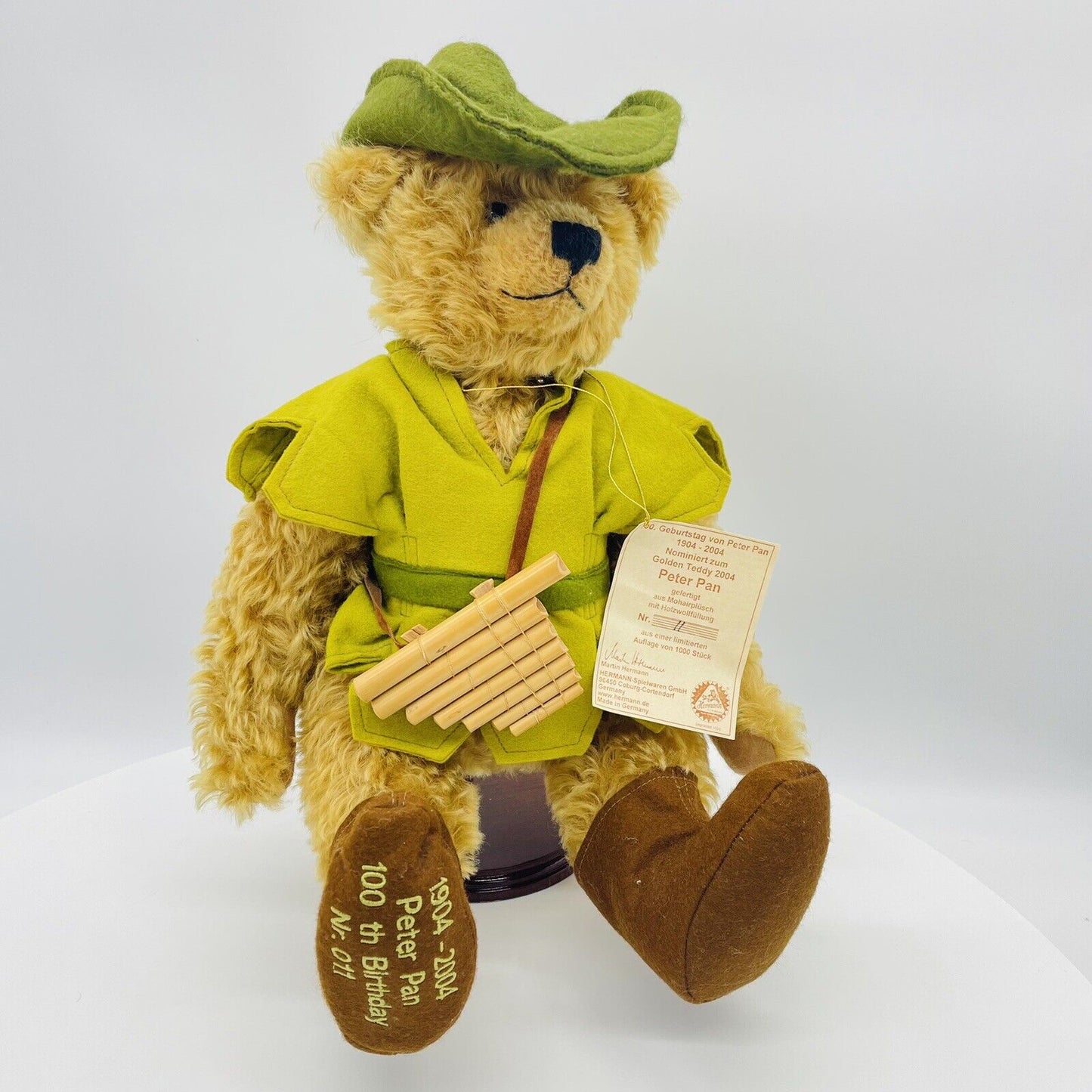 Hermann Coburg Teddybär Peter Pan 100. Geburtstag limitiert 1000 aus 2004 Mohair