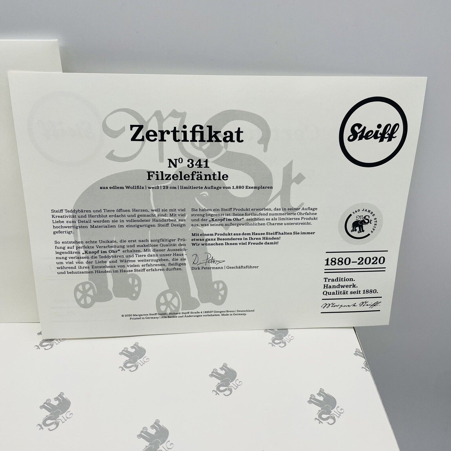 Steiff Filzelefäntle 006173 limitiert 1880 aus 2019 20cm Wollfilz