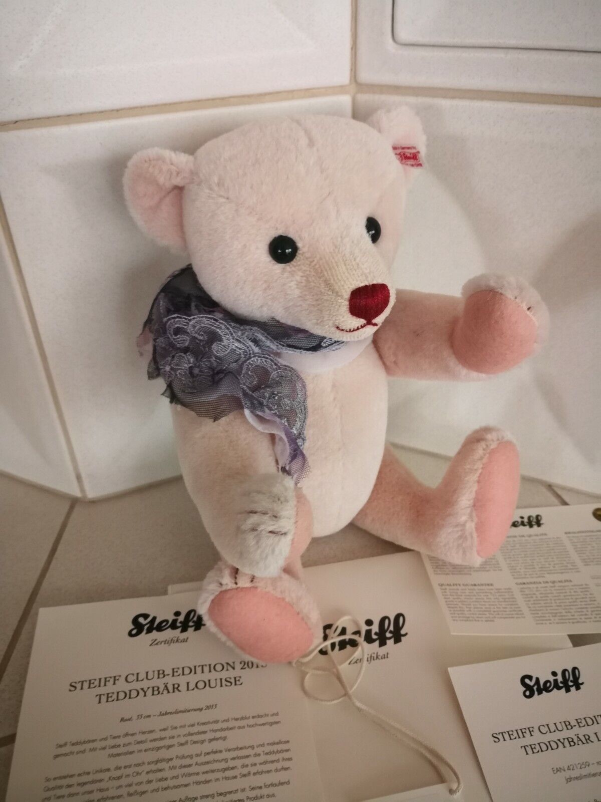 Steiff Club-Edition 2013 Teddybär Louise, Rose, 33 cm, 421259, limitiert