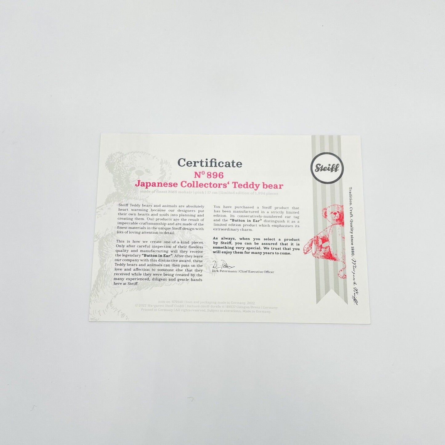 Steiff Teddybär Japanese Collectors 679148 limitiert 1994 aus 2022 17cm