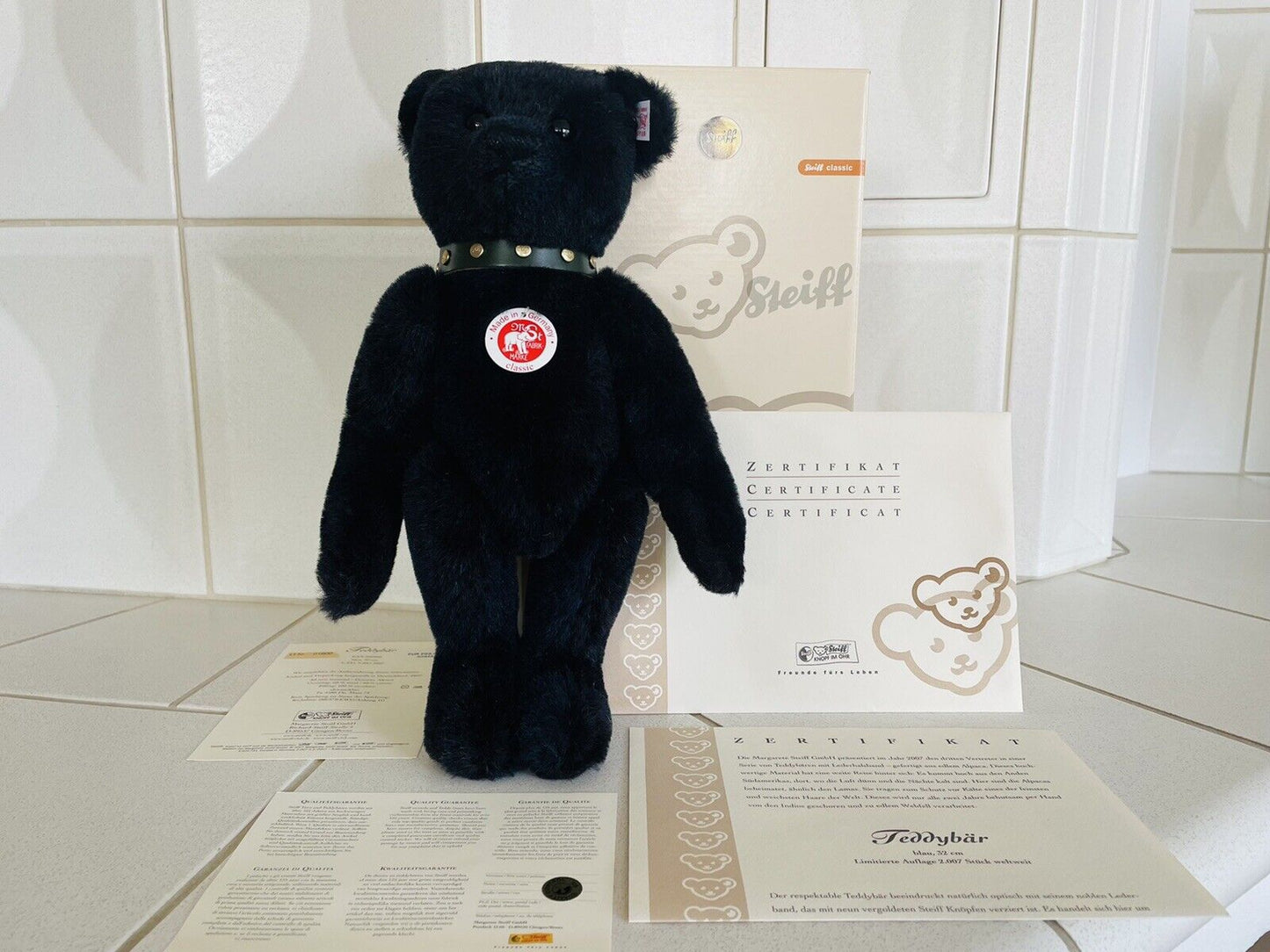 Steiff Teddybär mit Halsband EAN 038280 blau 32 cm limitiert 2007 Zertifikat