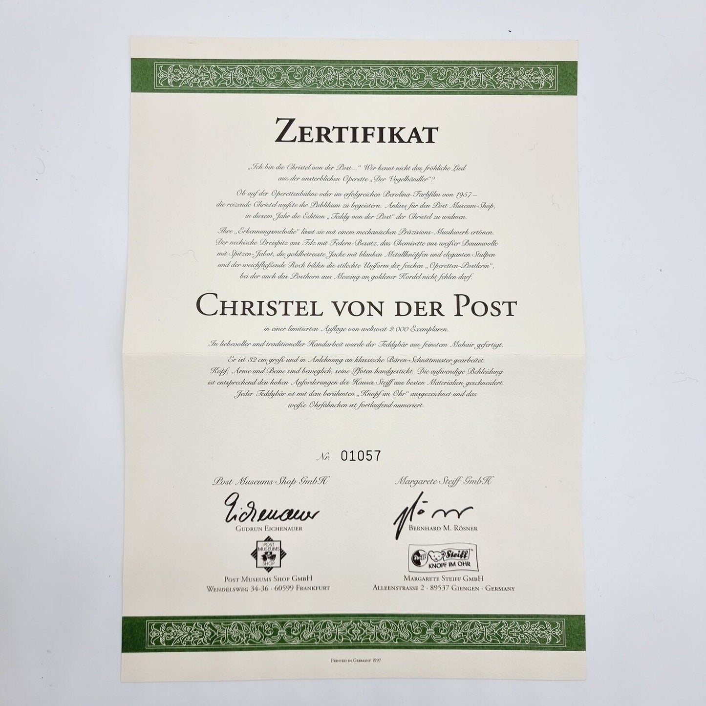 Steiff Christel von der Post 996627, 1998, limitiert auf 2000 Stk