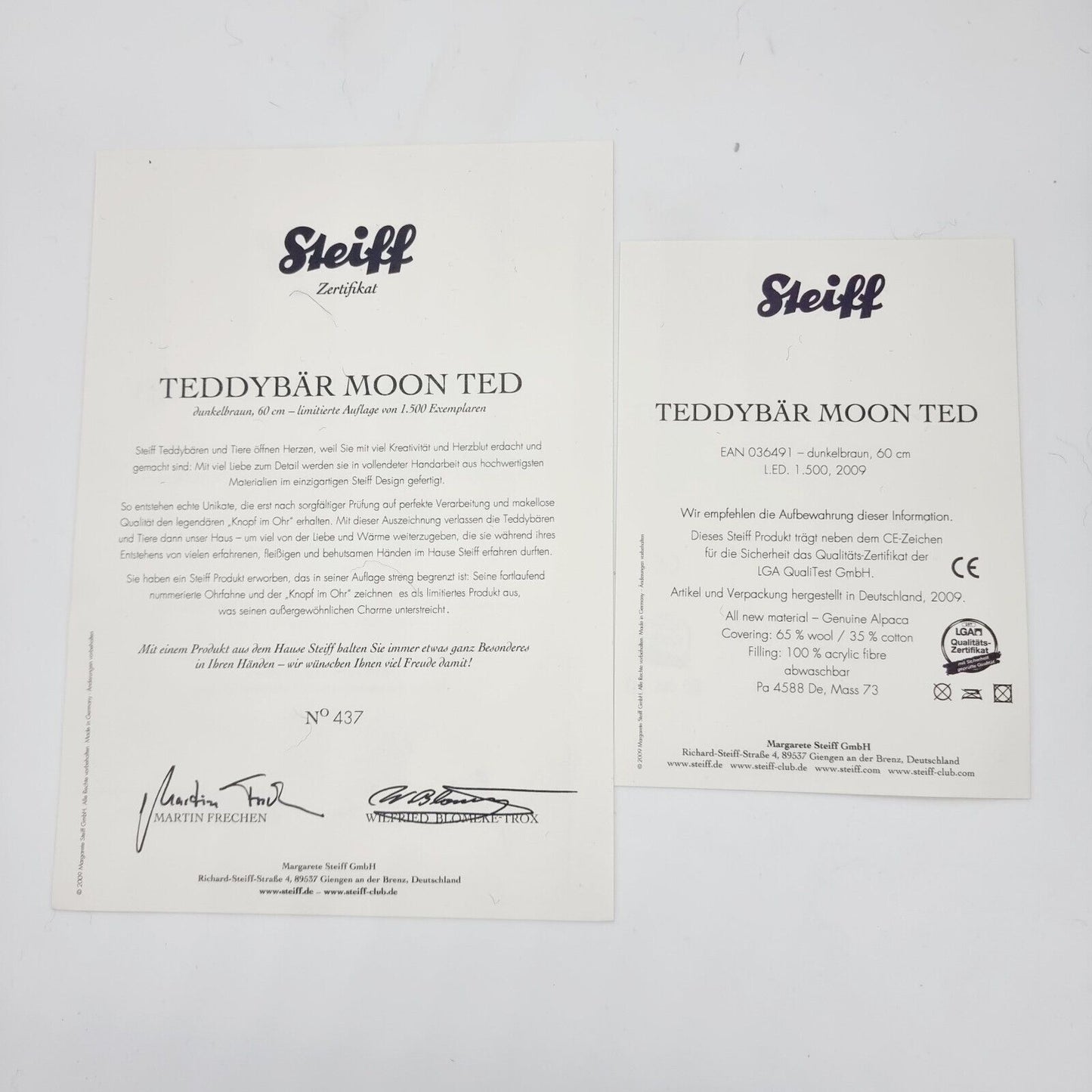 Steiff 036491 Teddybär Moon Ted braun limitiert 1500 60cm Alpaca