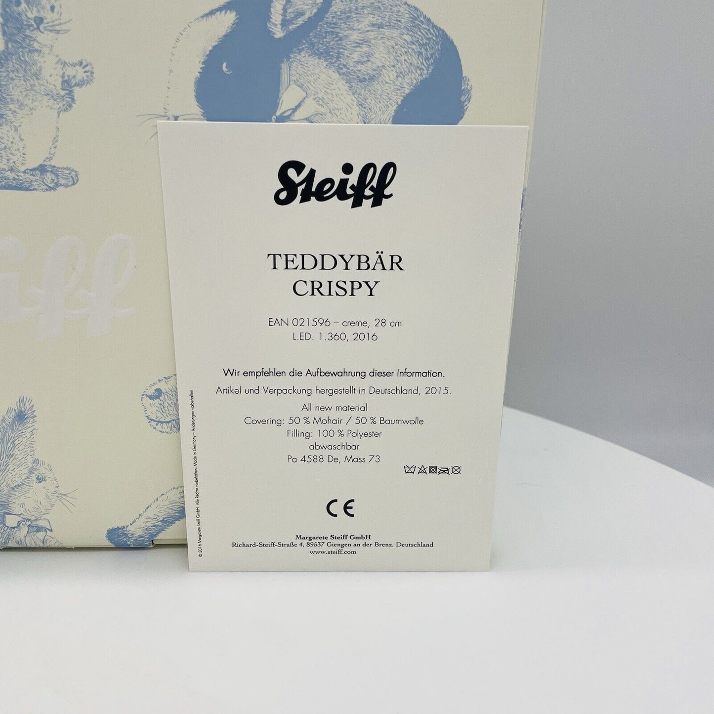 Steiff 021596 Teddybär Crispy limitiert 1360 aus 2016 28 cm Mohair
