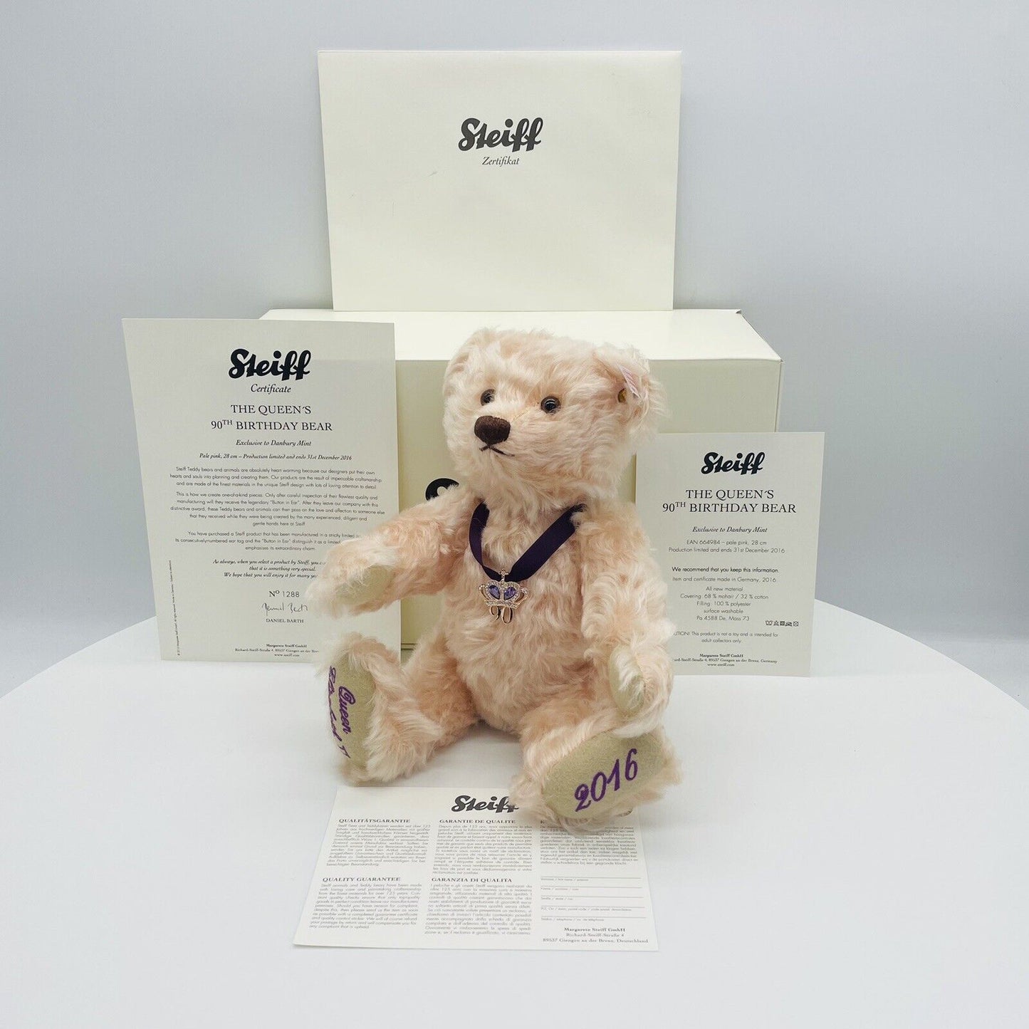 Steiff Teddybär Queen Elizabeth 90. Geburtstag 664984 limitiert 2016 28cm