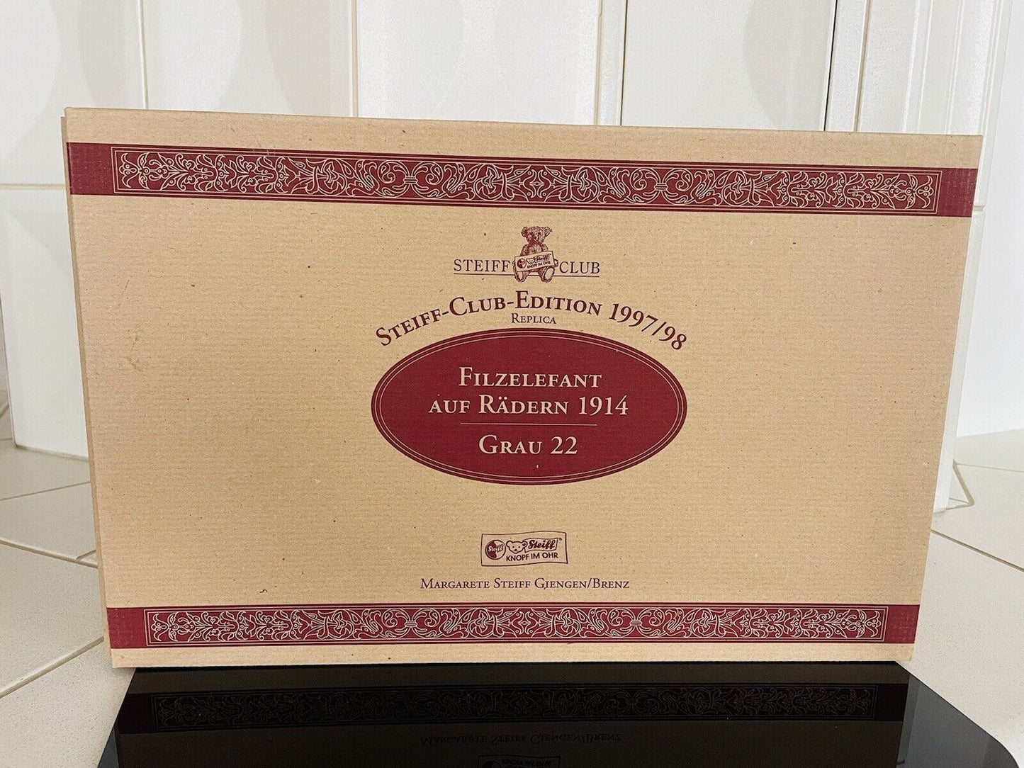 Steiff 420115 Filzelefant auf Rädern grau 30x22cm Edition 1997/98 limitiert OVP