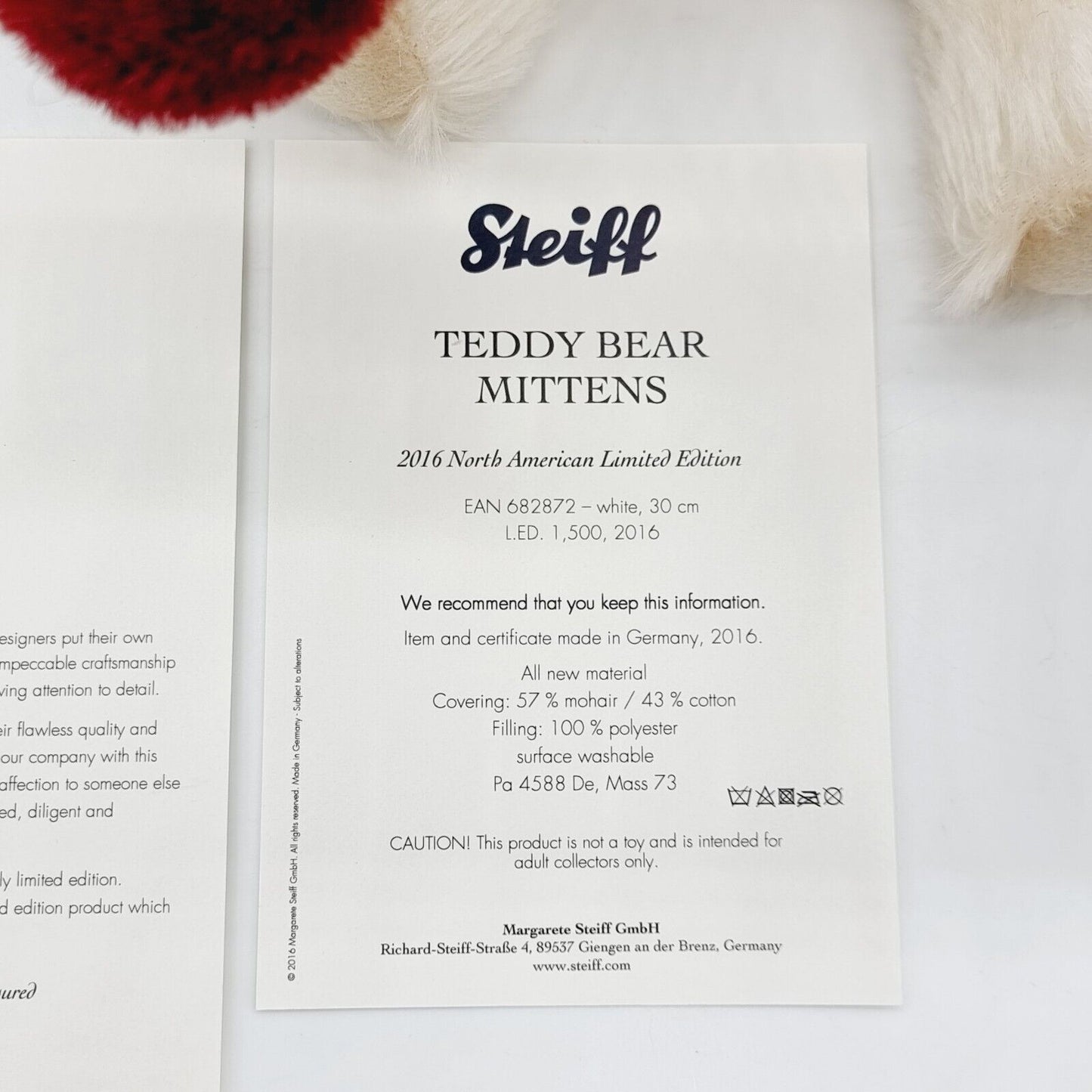 Steiff 682872 Teddybär Mittens limitiert 1500 aus 2016 30 cm Mohair