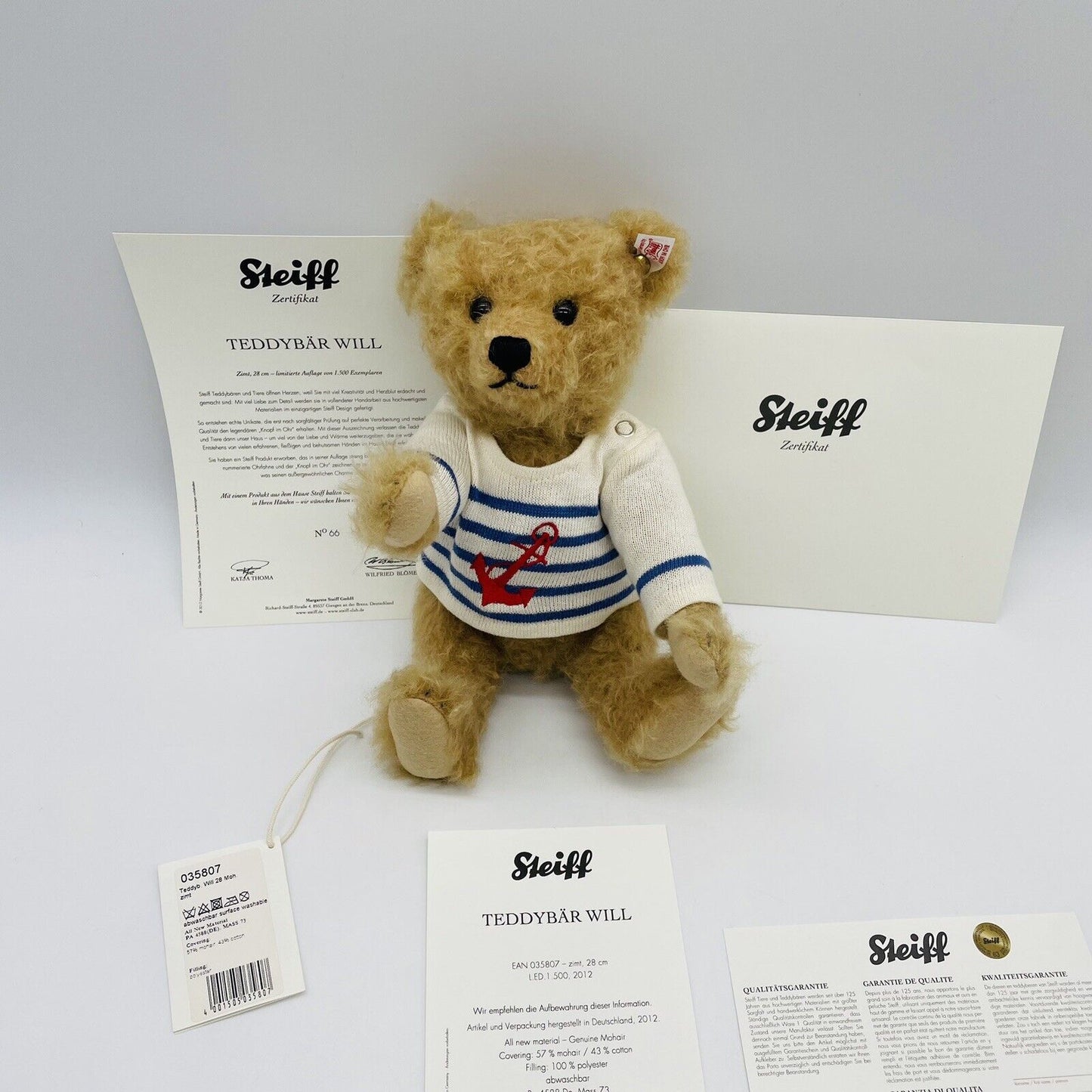 Steiff Teddybär Will 035807 limitiert 1500 aus 2012 28cm Mohair