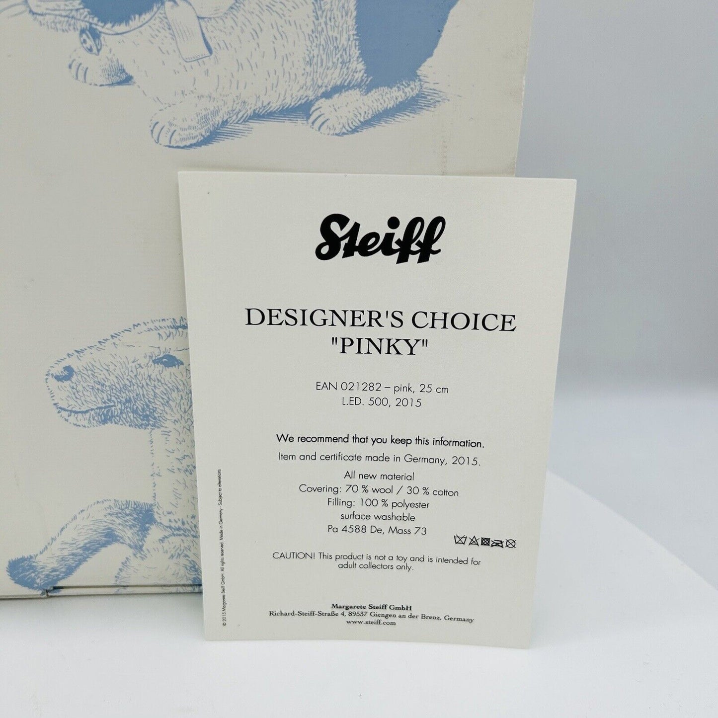 Steiff 021282 Designer's Choice Pinky limitiert 500 aus 2015 25 cm Mohair