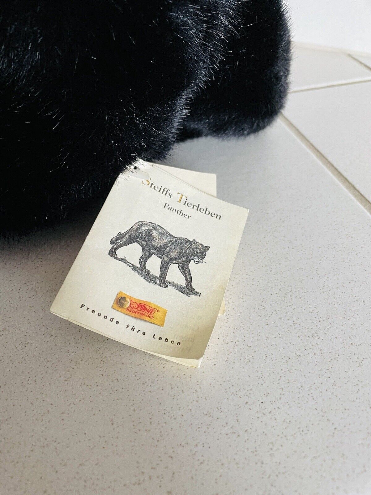 STEIFF Panther OKO sitzend 35 cm 065033 Knopf, Fahne u. Brustetikett - RARITÄT