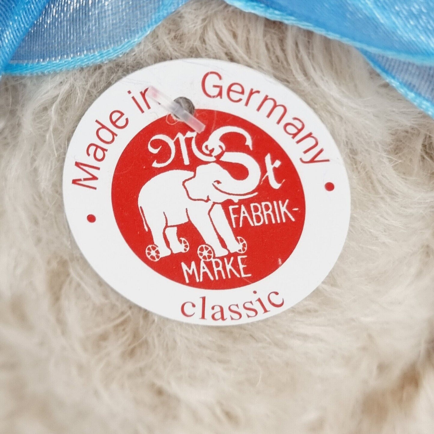 Steiff 001819 Classic Teddybär 20 cm mit blauer Schleife Etikett