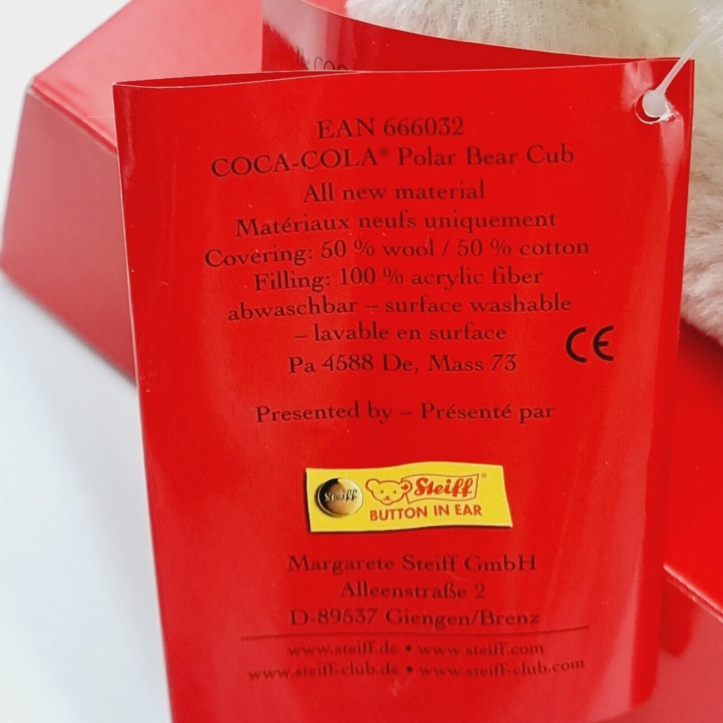 Steiff 666032 Coca-Cola Polar Bear Cub weiß mit roter  OVP limitiert Jahr 2000