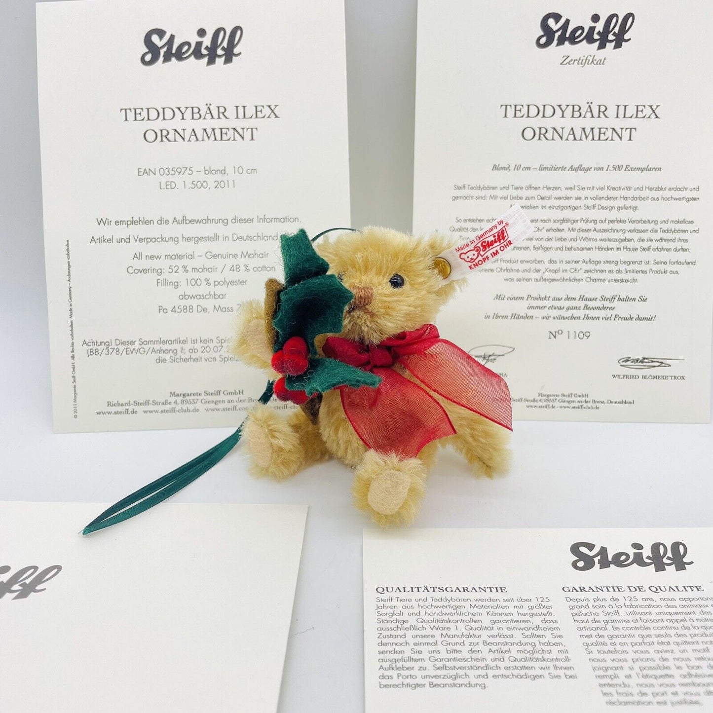 Steiff Teddybär Ilex Ornament 035975 limitiert 1500 aus 2011 10cm