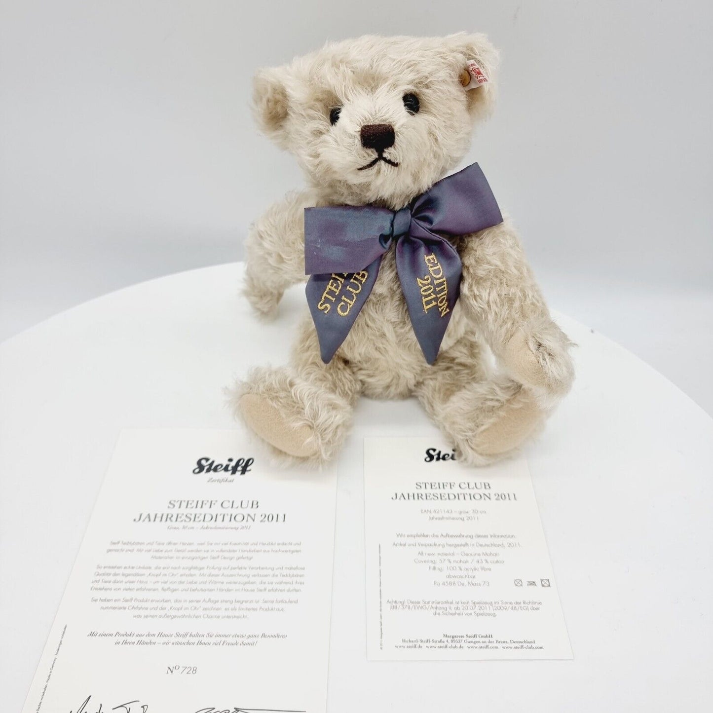 Steiff 421143 Club Teddybär Jahresedition 2011 limitiert 2011 30cm Mohair