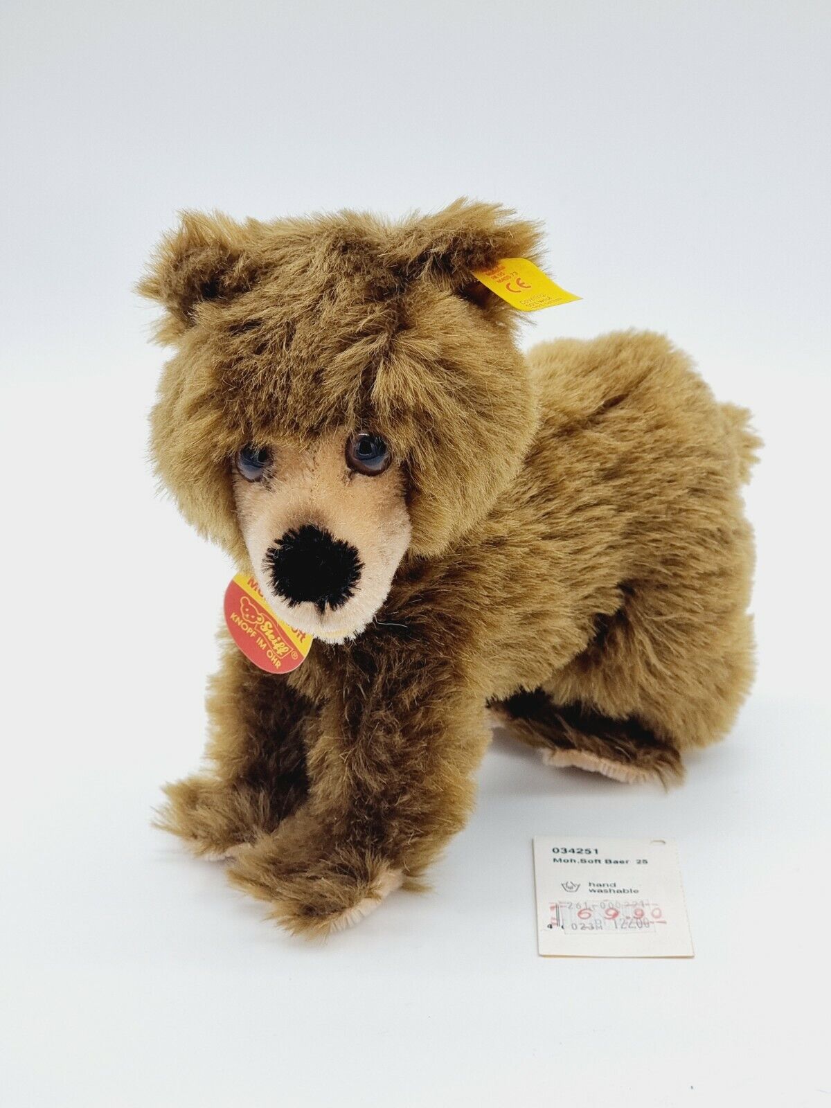 Steiff Tier Braunbär KFS 034251 Etikett 19 cm Mohair Soft Tierwelt Knopf Fahne