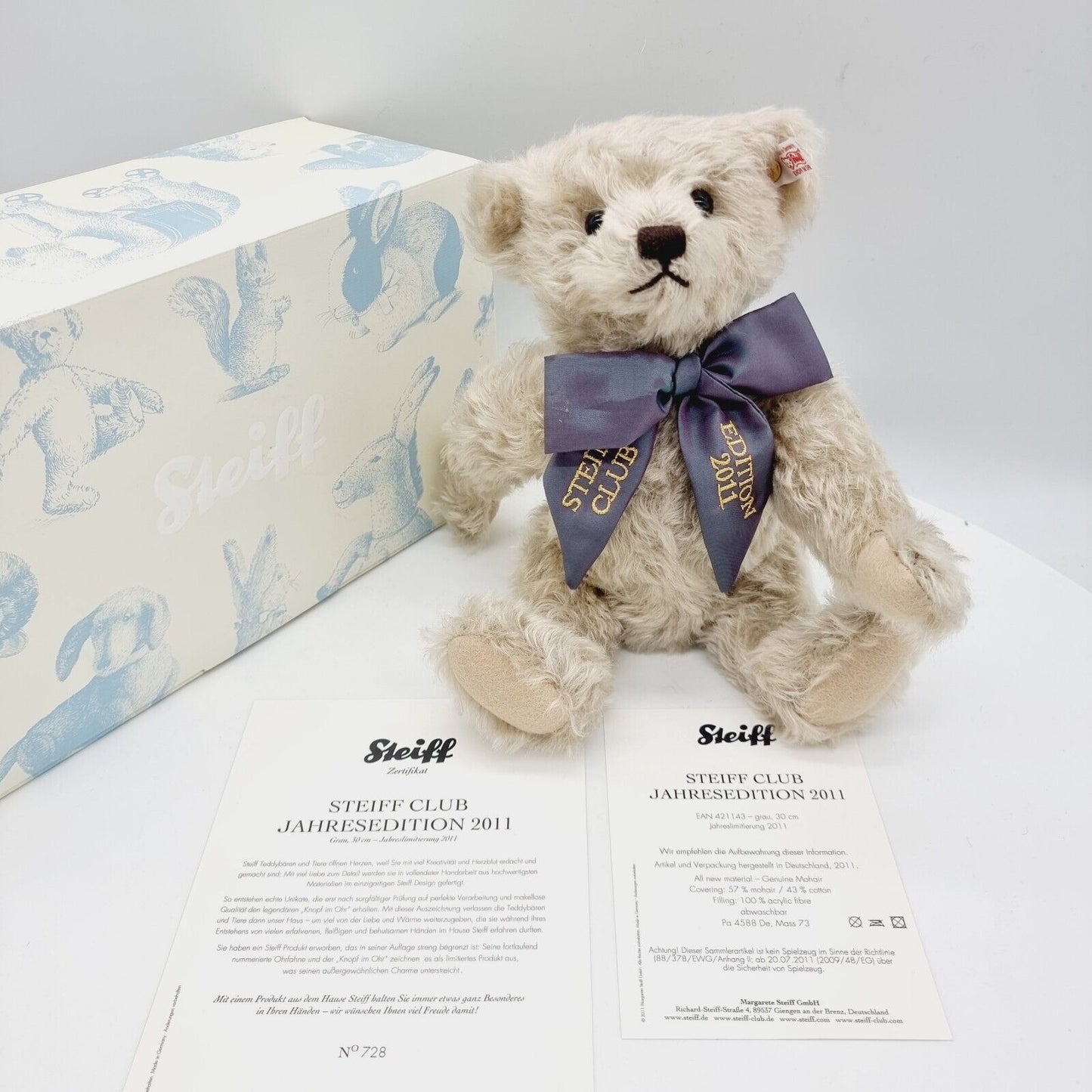Steiff 421143 Club Teddybär Jahresedition 2011 limitiert 2011 30cm Mohair