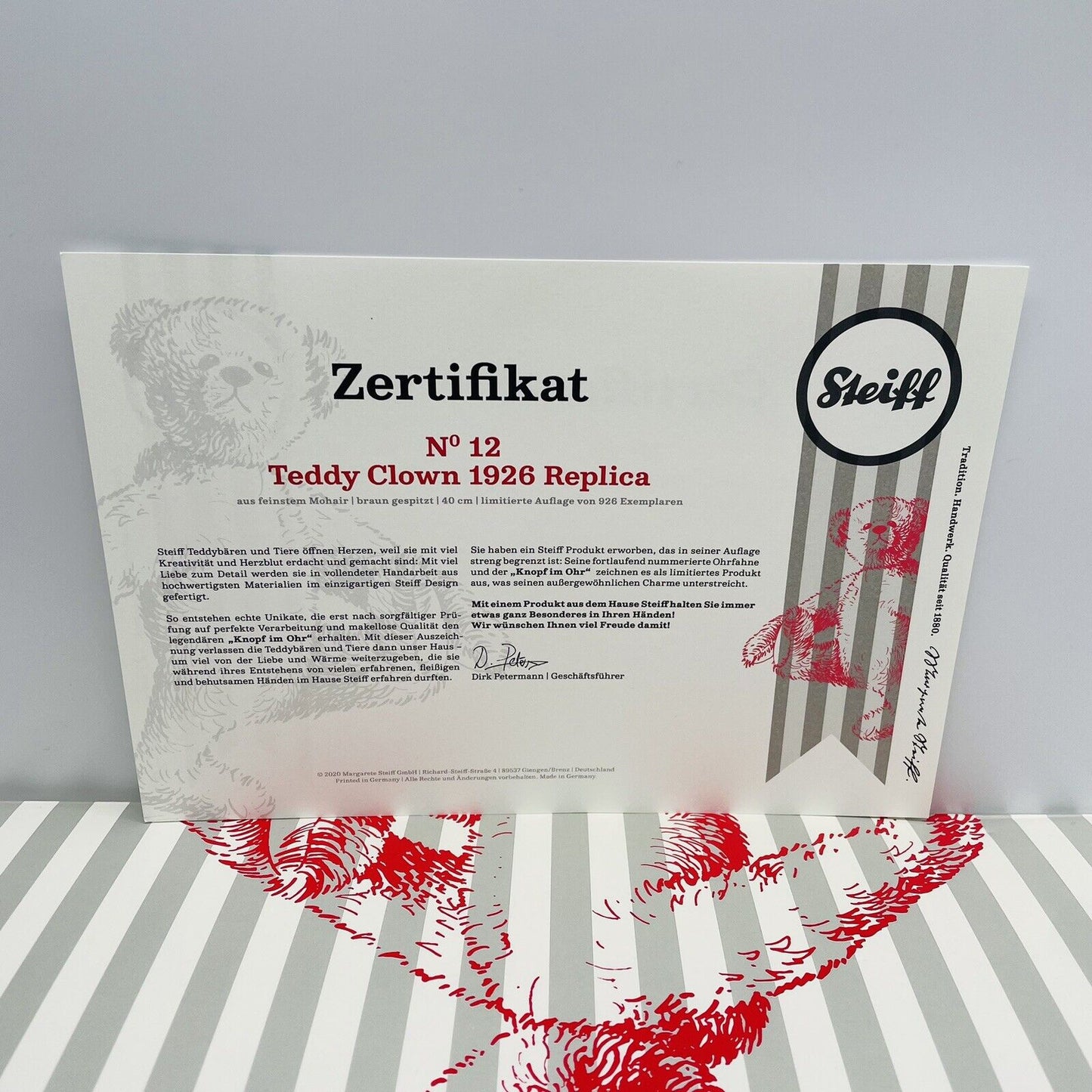 Steiff Teddybär Clown 1926 Replica 403392 limitiert 926 aus 2020 Nr. 12 40cm