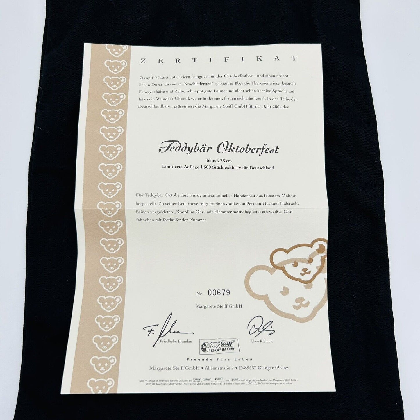 Steiff Teddybär Oktoberfest 2004 671814 limitiert 1500 aus 2004 28cm Mohair