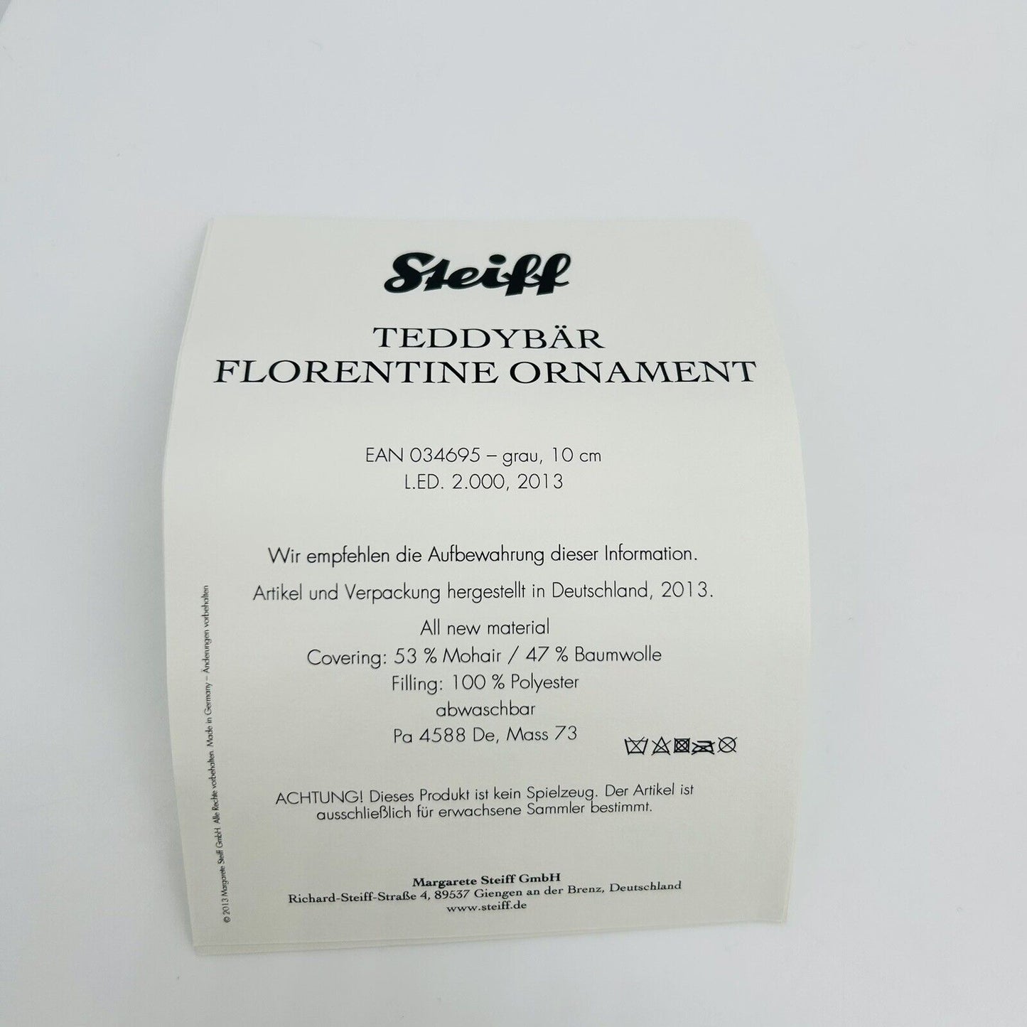 Steiff 034695 Ornament Teddybär Florentine limitiert 2000 aus 2013 10 cm