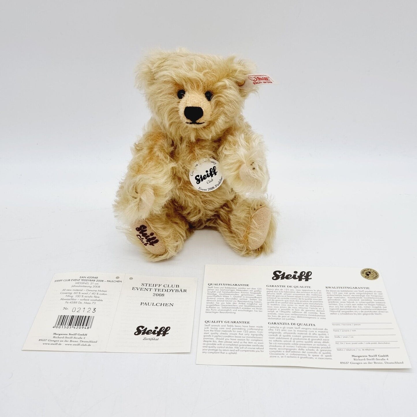 Steiff Event Teddybär Paulchen 420948 limitiert 2008 aus 2008 21cm Mohair