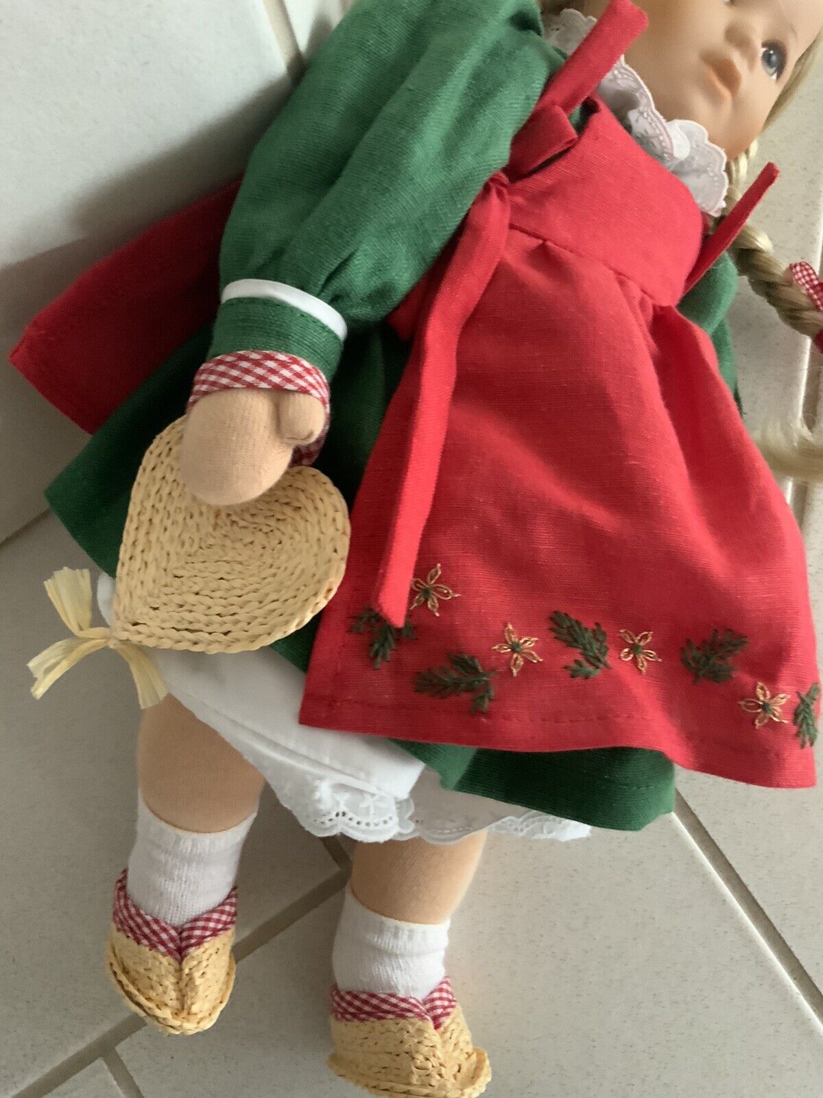 Käthe Kruse Puppe Glückskind mit Herz aus Stroh 37 cm - Rarität für Sammler