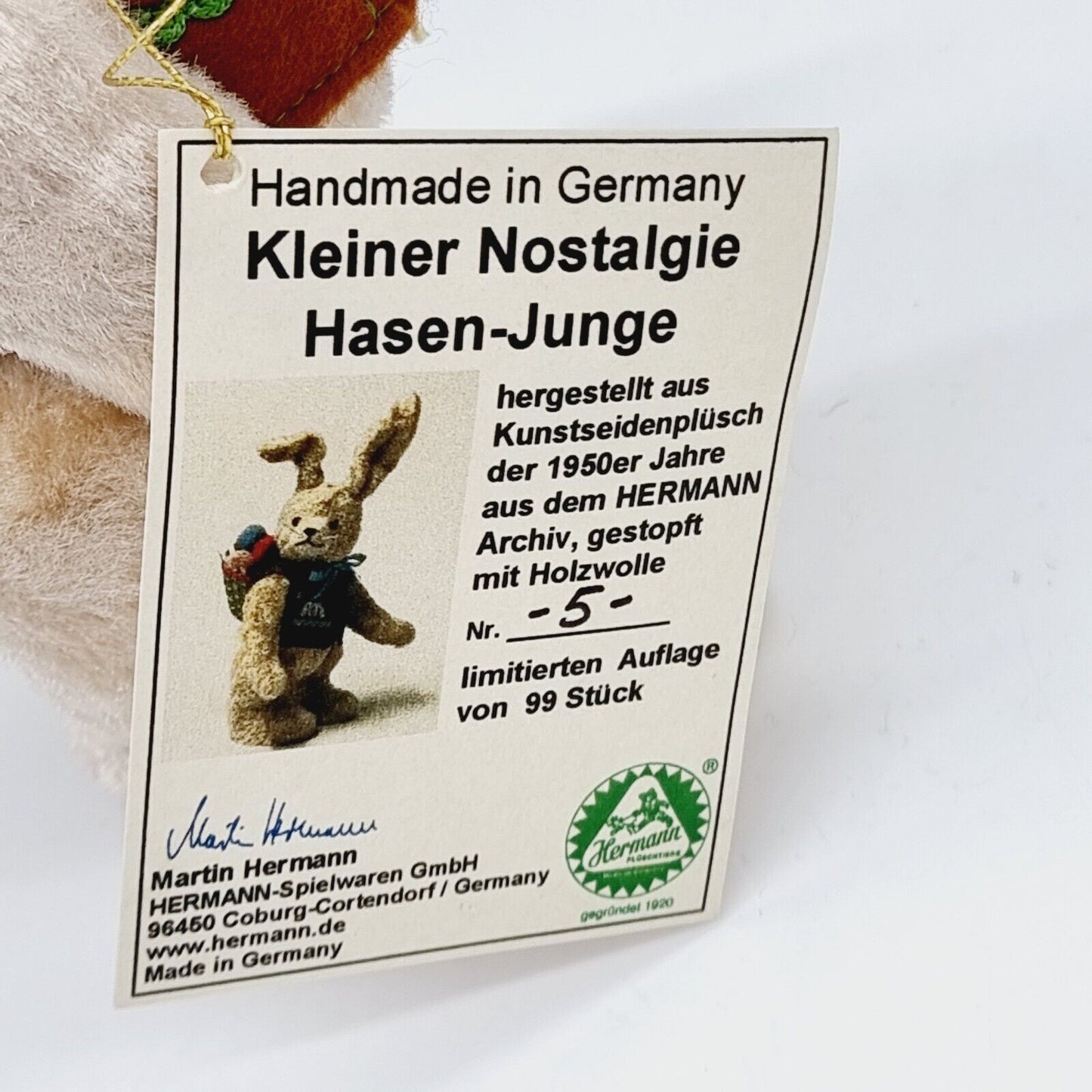 Hermann Coburg Kleiner Nostalgie Hasen-Junge limitiert Nr. 5