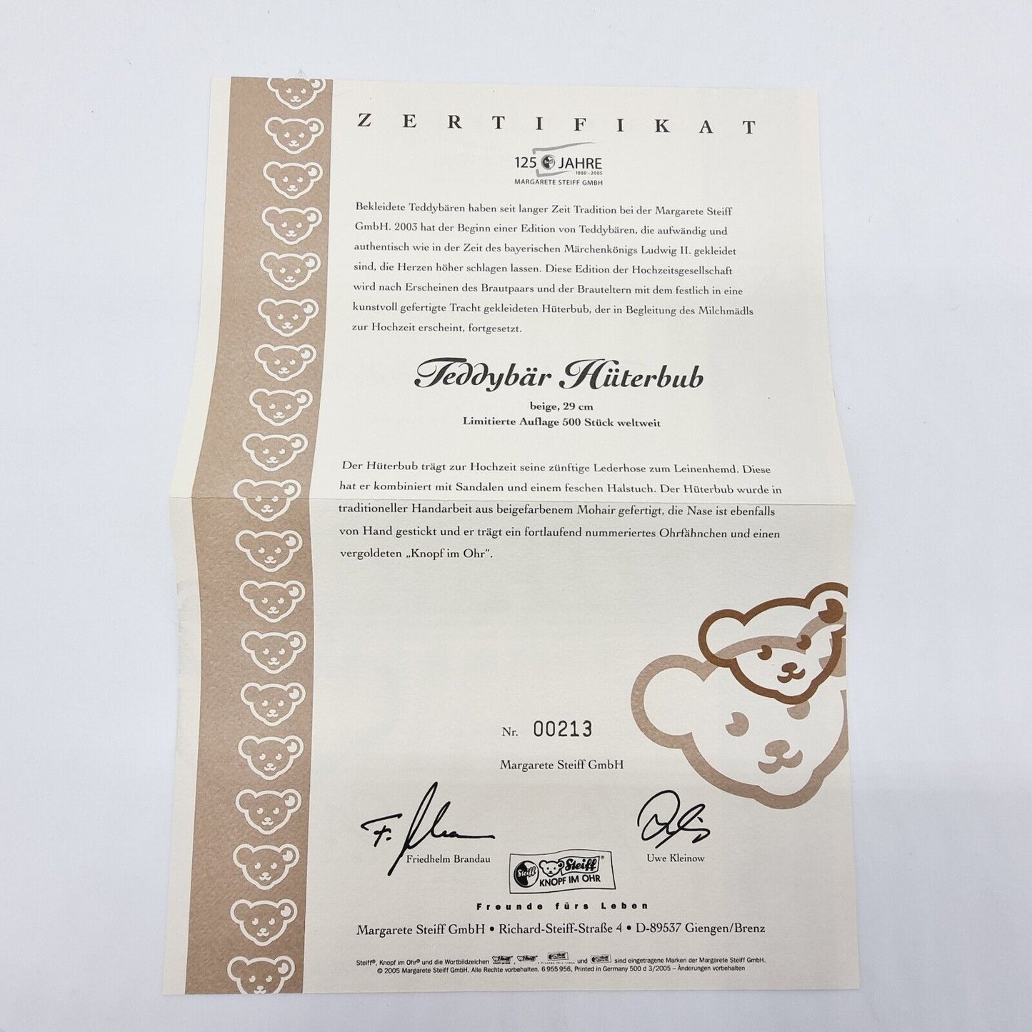 Steiff 038105 Teddybär Hüterbub aus der Hochzeitsgesellschaft limitiert 500