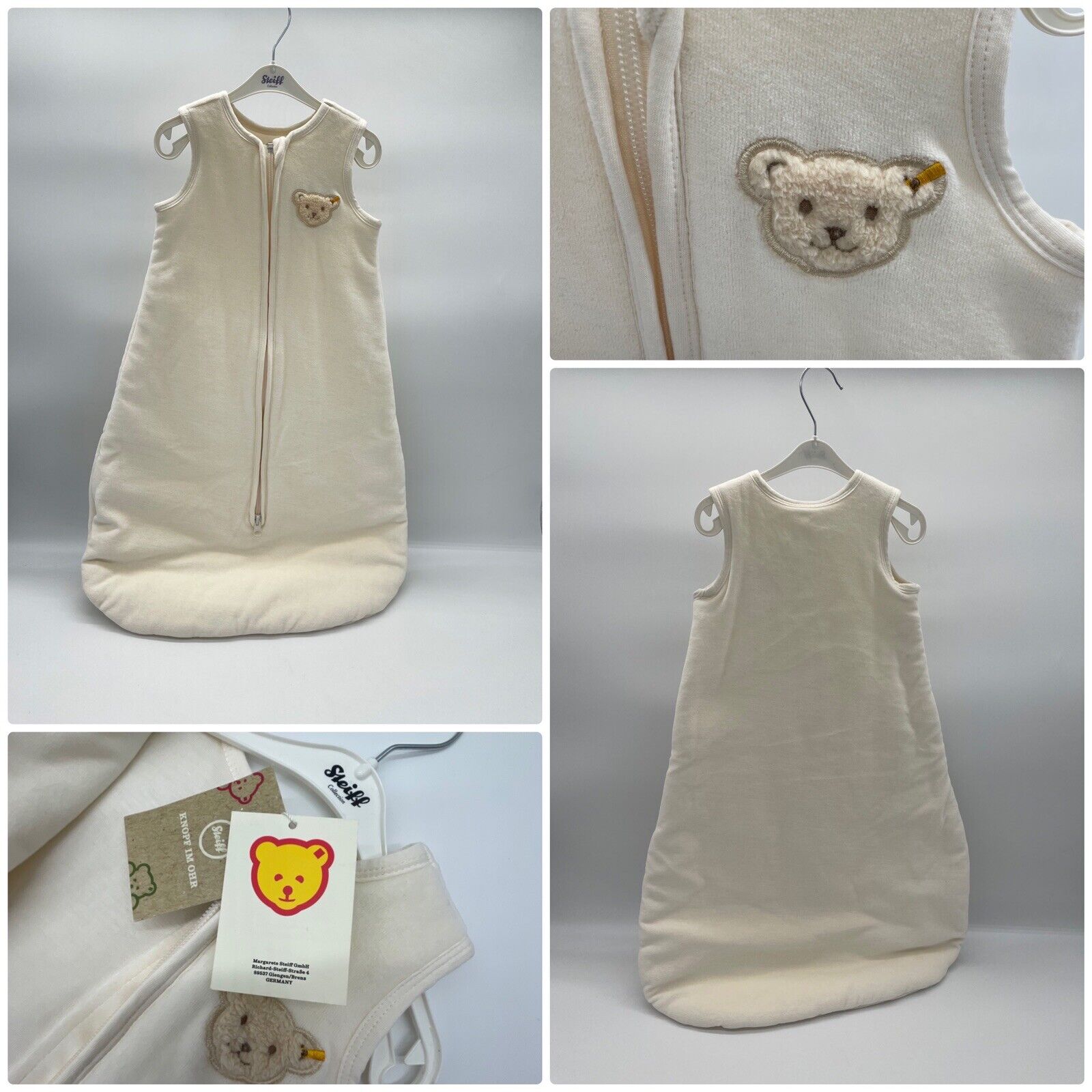 steiff schlafsack grau Steiff Schlafsack unisex 70 cm Babyschlafsack Baumwolle Teddybär Knopf – Teddy-Sammler.com