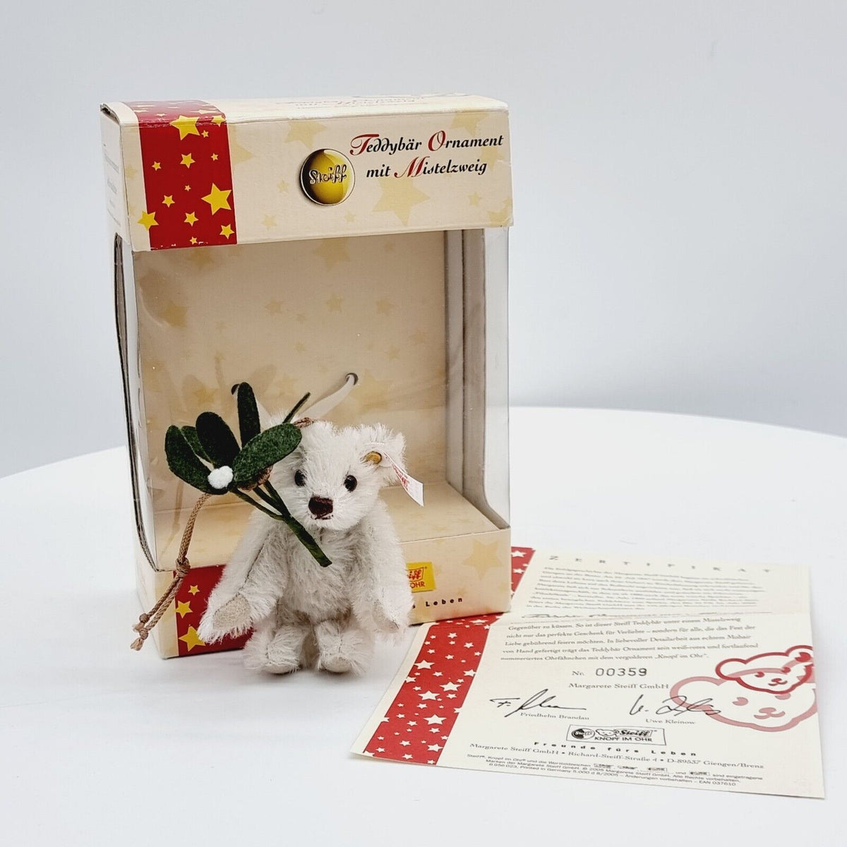 Steiff 037610 Teddybär Ornament mit Mistelzweig 10 cm 2005 limitiert 5000