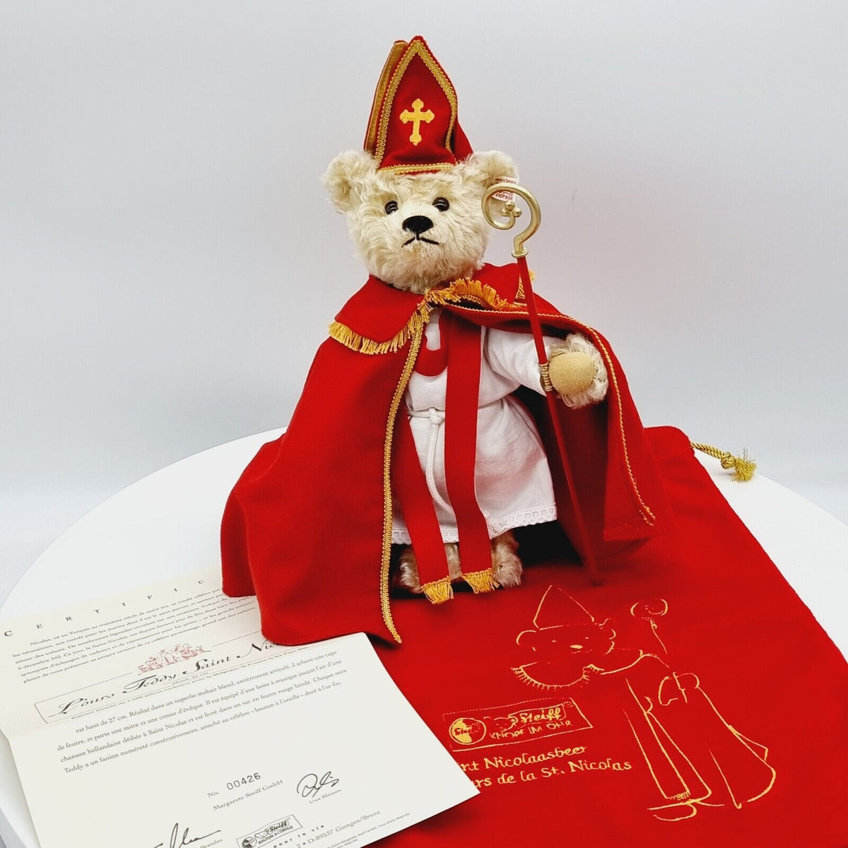 Steiff 661068 Teddybär Saint Nicolaus limitiert 1500 für Belgien 27 cm Mohair