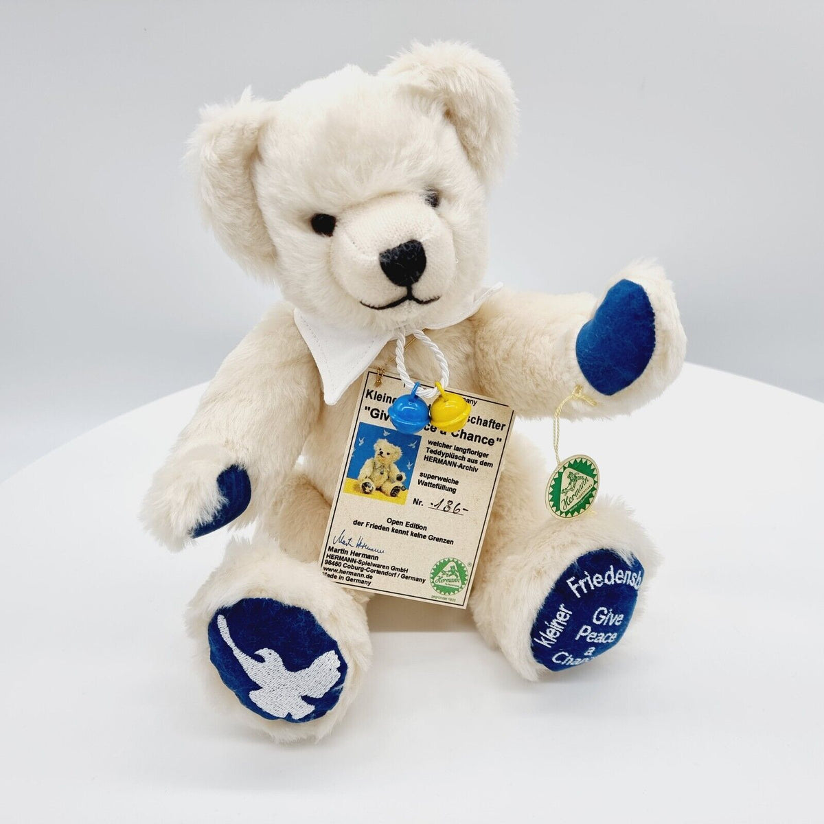 Hermann Kleiner Friedensbotschafter Ukraine Teddybär "Give peace a chance" 33cm