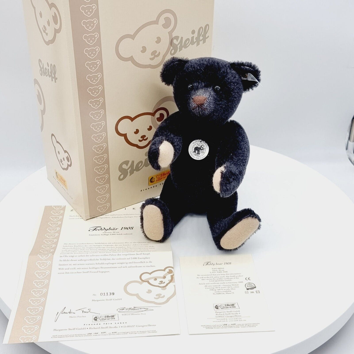 Steiff 408564 Teddybär 1908 Replica schwarz limitiert 3000 aus 2008 35 cm