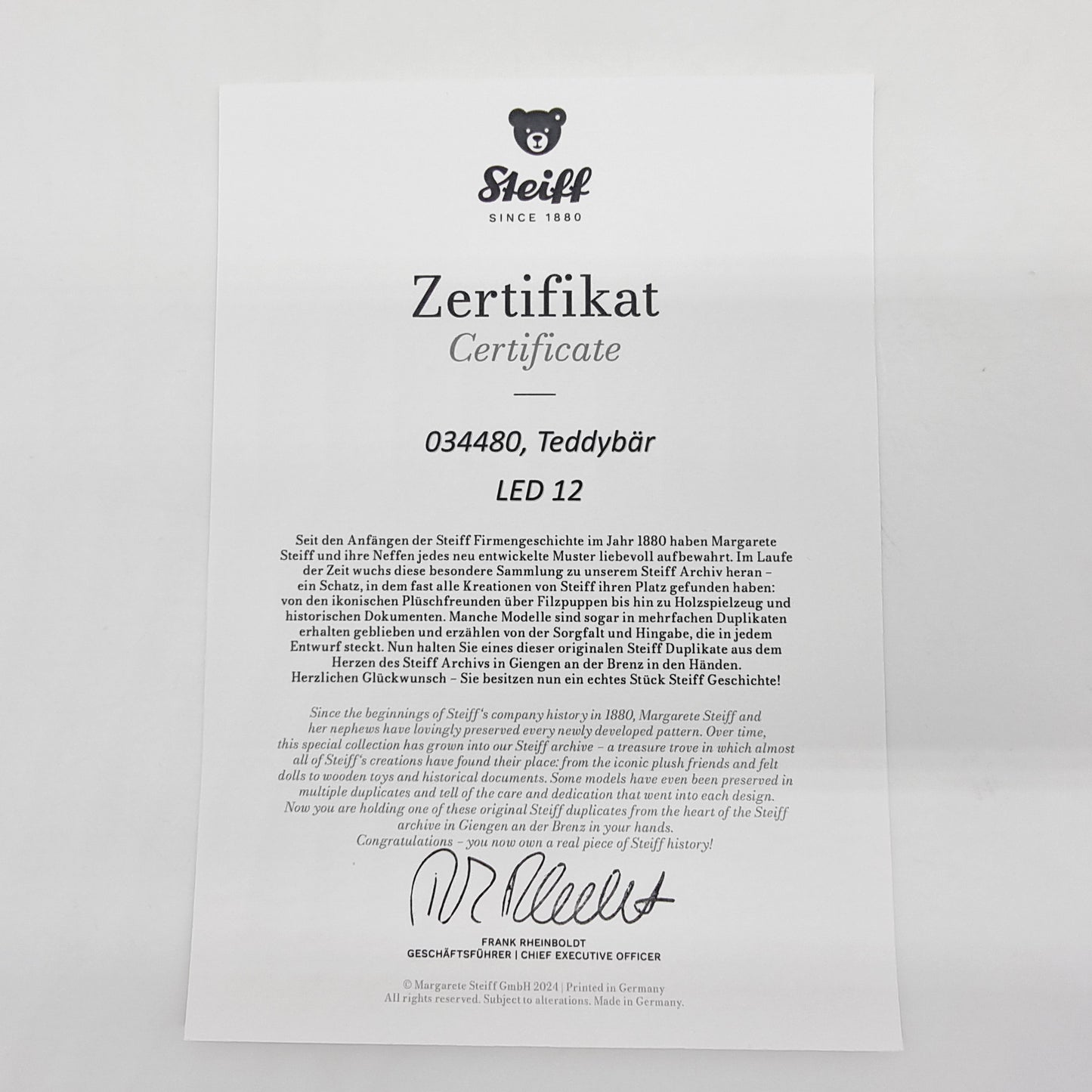 Nr. 12! Steiff 034480 Teddybär Nussknacker 27 cm limitiert 1500 Jahr 2014 aus dem Steiff Archiv
