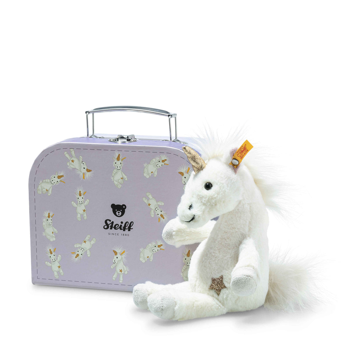 Steiff 708015 Unica Schlenker-Einhorn im Koffer 20 cm
