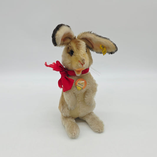 Steiff 3020/30 Manni Hase mit Schleife aufwartend 30 cm Mohair 1968 - 1976