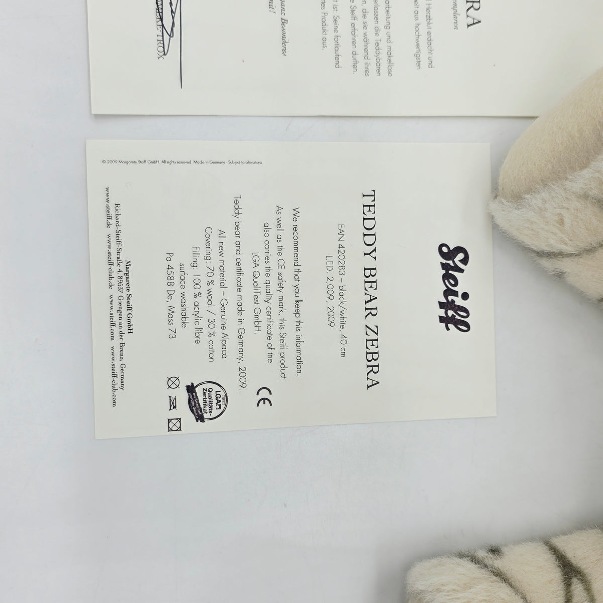 Steiff 420283 Teddybär Zebra 40 cm limitiert Jahr 2009