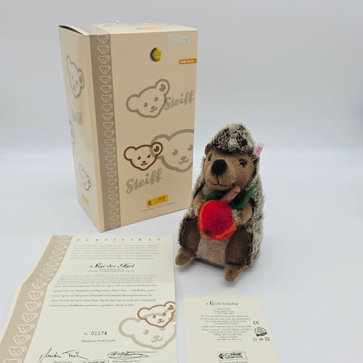 Steiff 037092 Sigi der Igel 20 cm brau Jahr 2008