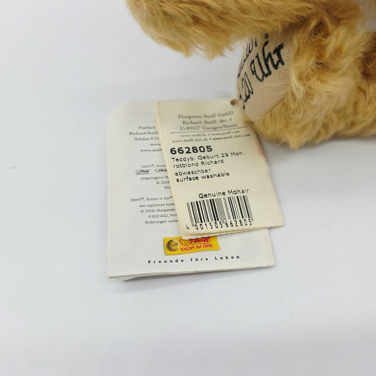 Steiff 662805 Teddybär Richard Geburt 29 cm Mohair