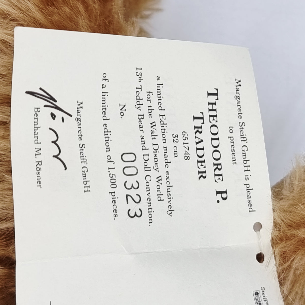Steiff 651748 Theodore P. Trader Teddybär 32 cm Disney Convention 2000