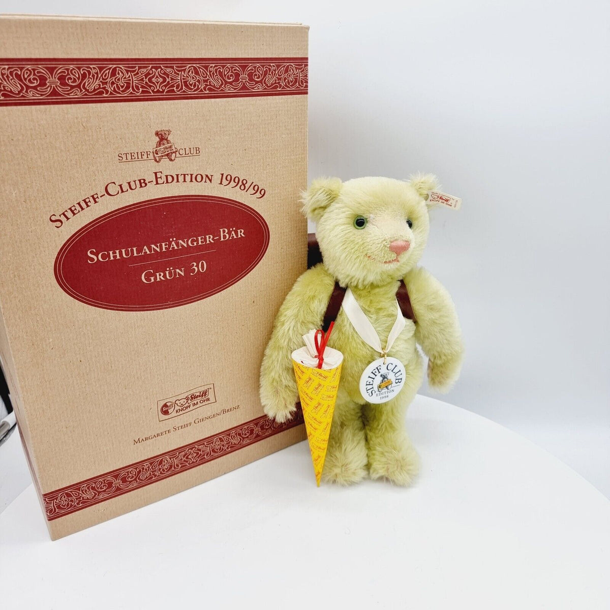 Steiff 420139 Schulanfänger Teddybär grün 30 cm Club Edition 1998