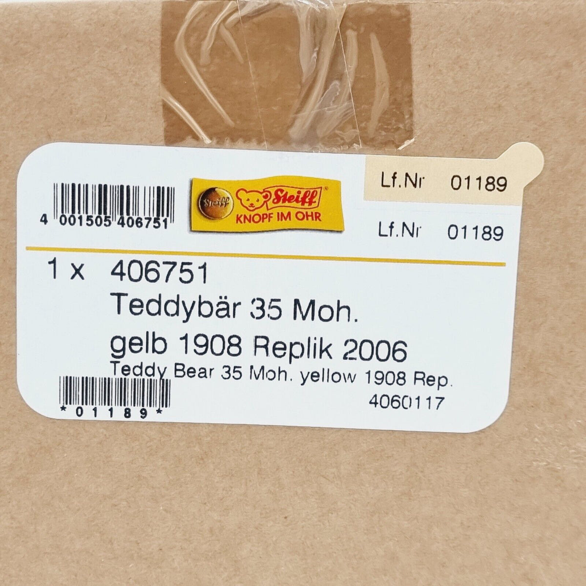 Steiff 406751 Teddybär 1908 Replica gelb limitiert 3000 35 cm Mohair