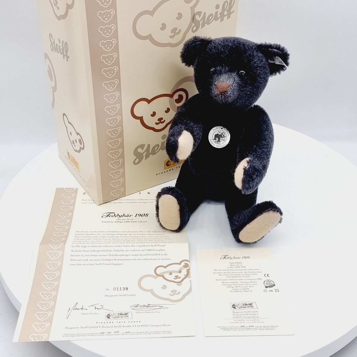 Steiff 408564 Teddybär 1908 Replica schwarz limitiert 3000 aus 2008 35 cm