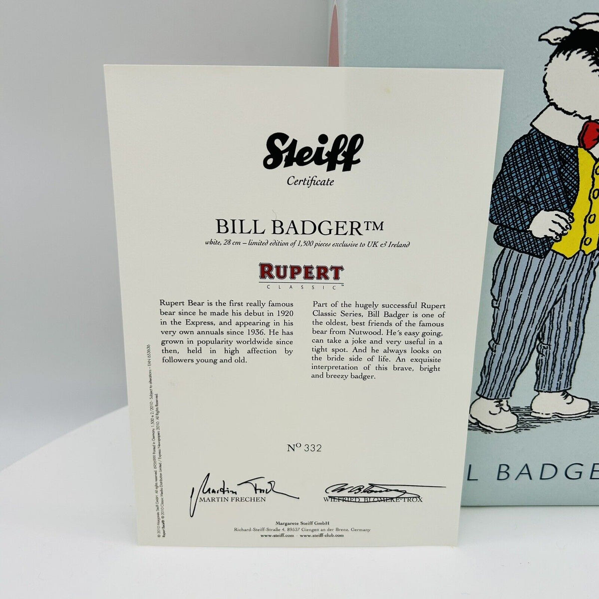 Steiff 653636 Bill Badger aus Rupert limitiert 1500 aus 2010 28 cm Alpaca