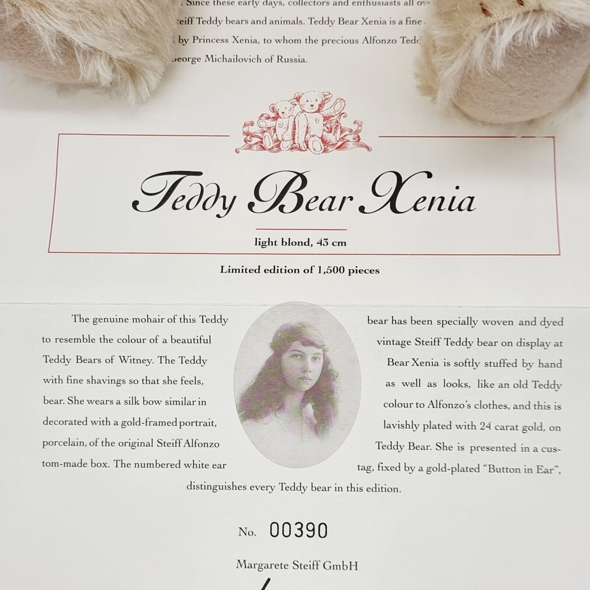Steiff 660467 Xenia Teddybär hellblond limitiert 1500 Jahr 2001 Alfonzo Brosche